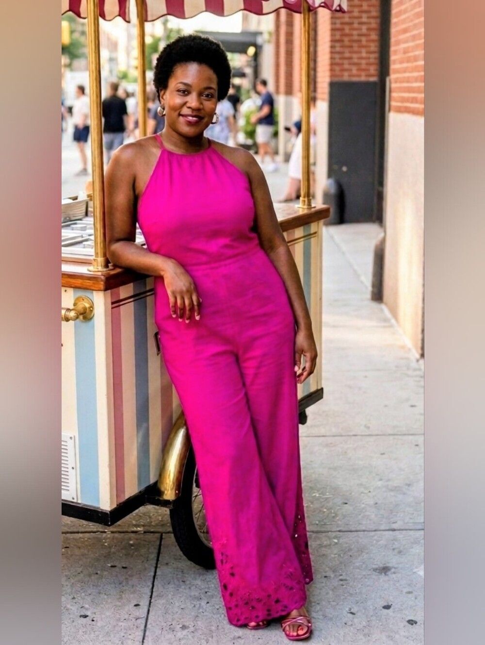 Anthropologie Sleeveless Halter Jumpsuit in Fuchsia Pink 10